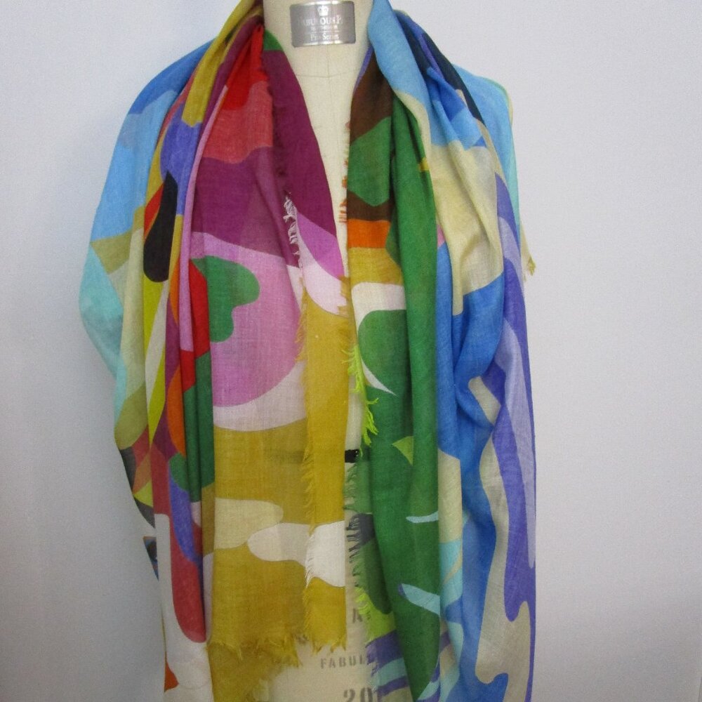 Huge Franco Ferrari Italy Pareo Silk Scarf Sarong Layover Wrap Coverup Parrot Tr